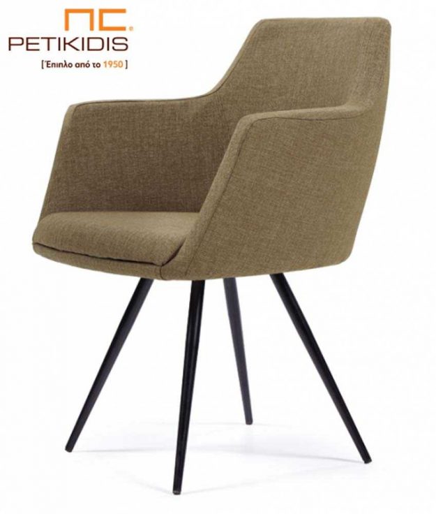 Κλασική Τραπεζαρία Καρεκλοπολυθρόνα Νο149 με μεταλλικά πόδια σε μαύρο χρώμα. Το ύφασμα είναι αδιάβροχο και αλέκιαστο σε λαδί απόχρωση.