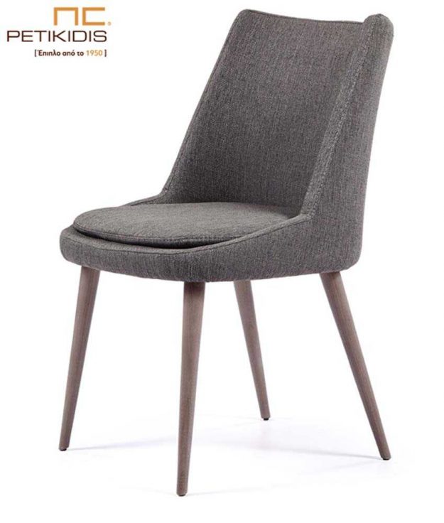 Κλασική Τραπεζαρία Καρέκλα Νο167 με πόδια από μασίφ ξύλο δρυς και με ύφασμα αδιάβροχο και αλέκιαστο σε γκρι τόνους.