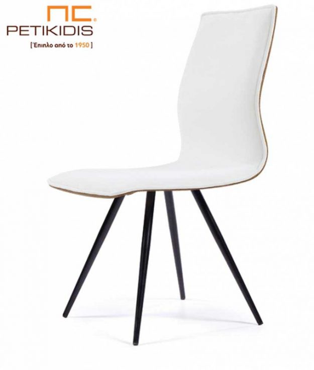 Κλασική Τραπεζαρία Καρέκλα No26 με μεταλλικά πόδια.Η πλάτη και το κάθισμα είναι με ύφασμα αδιάβροχο και αλέκιαστο σε λευκό χρώμα.