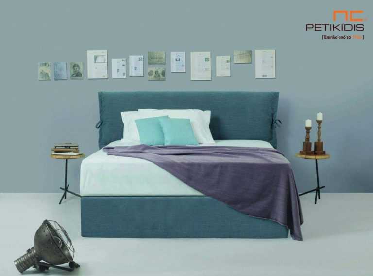 Υφασμάτινο κρεβάτι Divina της Linea Strom σε μονόχρωμο ύφασμα..Το ύφασμα είναι αποσπώμενο και από τη βάση και από το κεφαλάρι. .