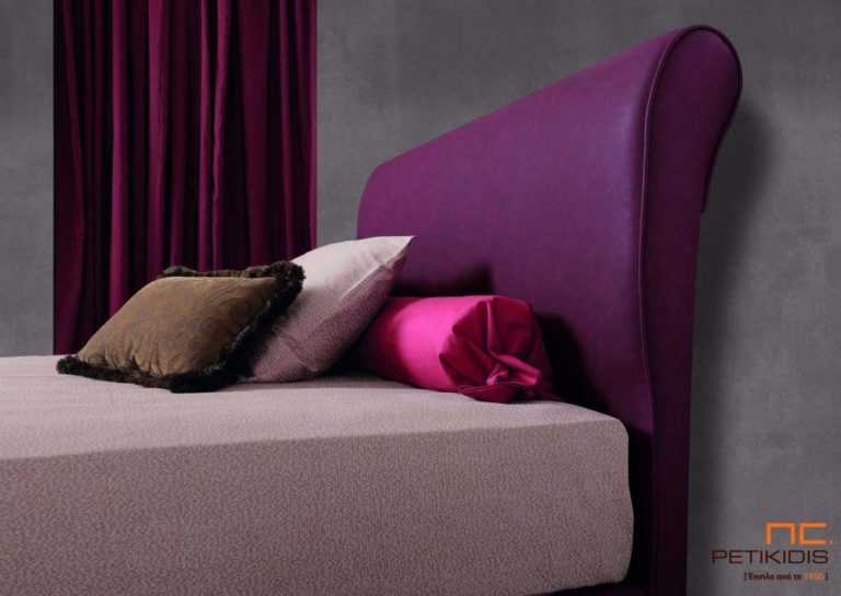 Υφασμάτινο κρεβάτι Iro της Linea Strom σε μοβ ύφασμα μονόχρωμο αλέκιαστο και αδιάβροχο.Το ύφασμα αφαιρείται από βάση και κεφαλάρι για εύκολο καθάρισμα.