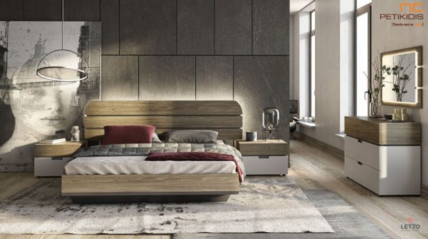 Κλασική Τραπεζαρία Κρεβατοκάμαρα Cosmos σε βακελίτη με δύο χρώματα. Μοντέρνα αισθητική με minimal design. Το κεφαλάρι διαθέτει φωτισμό.