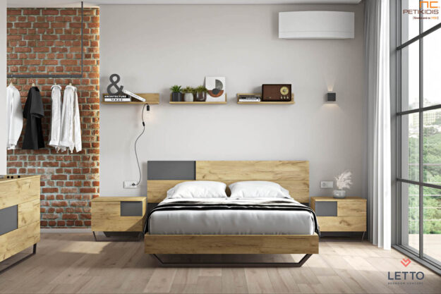 Κλασική Τραπεζαρία Κρεβατοκάμαρα City με τεχνητό καπλαμά δύο χρωμάτων και μεταλλικά πόδια. Μοντέρνα και minimal γραμμή.