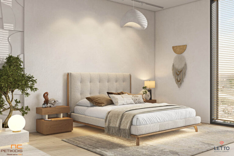 Κρεβατοκάμαρα Ascott σε μοντέρνο και minimal style. Κατασκευάζεται από μασίφ ξύλο δρυς και ύφασμα αλέκιαστο αδιάβροχο. Τα κομοδίνα κατασκευάζονται με καπλαμά φυσικού δρυς και λεπτομέρειες λάκας. Διαθέτει προαιρετικά λεπτομέρειες φωτισμού.