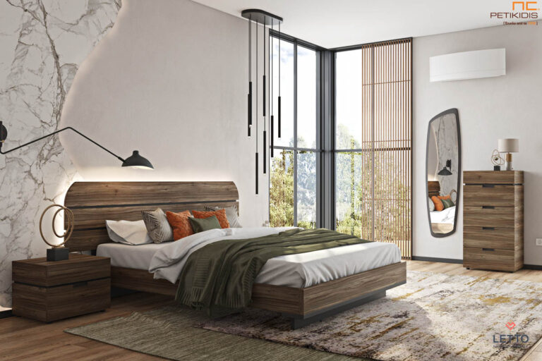 Κρεβατοκάμαρα Cosmos σε τεχνητό καπλαμά. Μοντέρνα αισθητική με minimal design. Το κεφαλάρι διαθέτει προαιρετικό φωτισμό. Συνδυάζεται εναλλακτικά με συρταριέρα και ολόσωμο καθρέπτη επιτοίχιο.