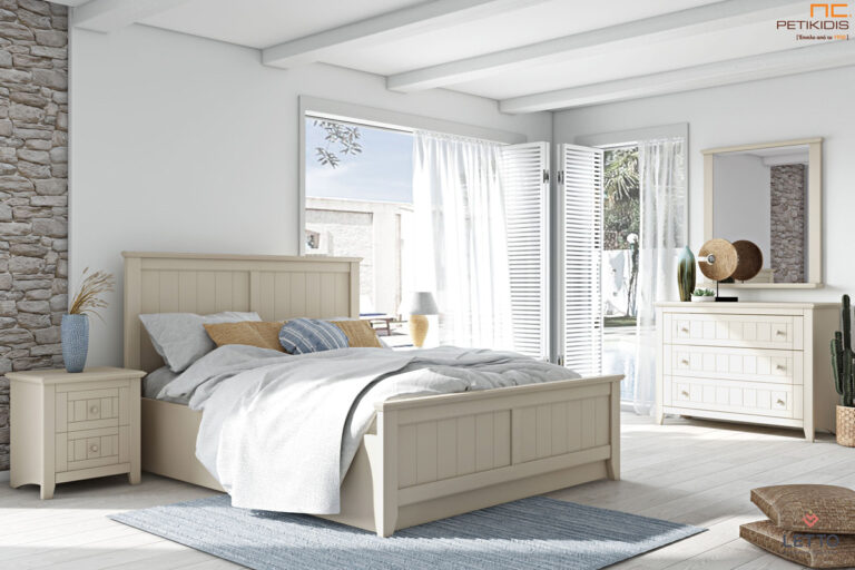 Κρεβατοκάμαρα Ισαβέλλα με λάκα σε μπεζ χρώμα. Ιδανική για κλασσικό και country style. Διατίθεται σε μεγάλη ποικιλία χρωμάτων και με μηχανισμό αποθηκευτικού χώρο.