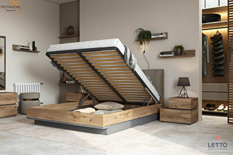 Κρεβατοκάμαρα Loft από τεχνητό καπλαμά με μαξιλάρες στο κεφαλάρι. Οι μαξιλάρες είναι αποσπώμενες για εύκολο καθάρισμα. Μοντέρνο style ιδανικό για μικρούς χώρους. Διαθέτει προαιρετικά μηχανισμό αποθηκευτικού χώρου στο κρεβάτι.