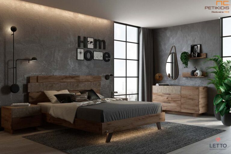 Κρεβατοκάμαρα Sicilia με ξύλινα πόδια, δυνατότητα προσθήκης φωτισμού led στο κεφαλάρι και το ποδαρικό. Διατίθεται και με μηχανισμό για αποθηκευτικό χώρο. Μοντέρνο minimal σχέδιο ιδανικό για μικρούς χώρους. Διαθέσιμο σε δύο χρώματα βακελίτη Μ.22 & Μ.23.Λεπτομέρεια φωτισμού με αισθητήρα κίνησης.