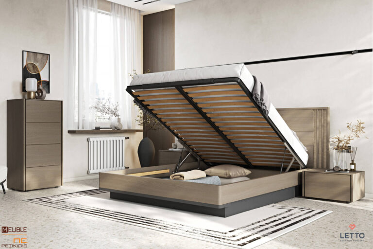 Letto Κρεβατοκάμαρα με αποθηκευτικό χώρο Cliff collection D17 σε μοντέρνο και minimal style κατασκευασμένη με καπλαμά φυσικού ξύλου δρυς, λάκα και στοιχεία ψάθας στο κεφαλάρι. Διαθέτει προαιρετικά κρυφό φωτισμό. Λεπτομέρεια.