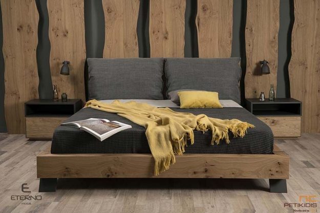 Κλασική Τραπεζαρία Κρεβατοκάμαρα Box με Υφασμάτινο Κεφαλάρι - Ξύλο Δρυς Ρουστίκ