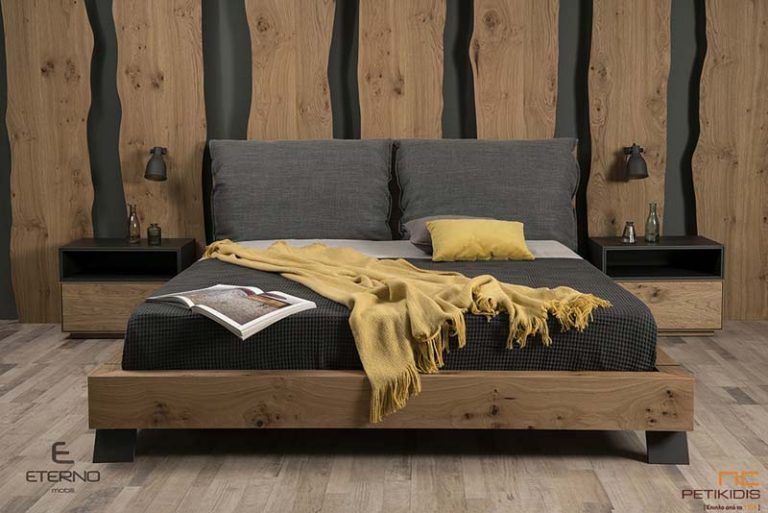 Κρεβατοκάμαρα Box με Υφασμάτινο Κεφαλάρι - Ξύλο Δρυς Ρουστίκ