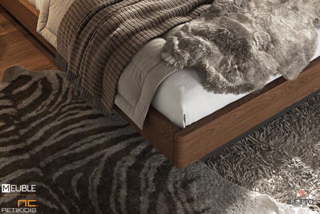 Μοντέρνες Κρεβατοκάμαρες Letto Κρεβατοκάμαρα Cliff collection D16 σε μοντέρνο και minimal style κατασκευασμένη με καπλαμά φυσικού ξύλου δρυς, μασίφ σιδερένια βάση και στοιχεία ψάθας στο κεφαλάρι. Λεπτομέρεια ποδαρικού.