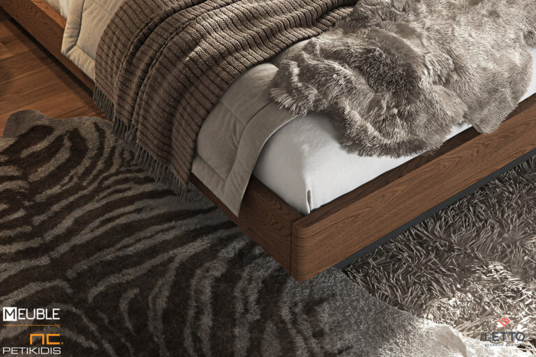 Letto Κρεβατοκάμαρα Cliff collection D16 σε μοντέρνο και minimal style κατασκευασμένη με καπλαμά φυσικού ξύλου δρυς, μασίφ σιδερένια βάση και στοιχεία ψάθας στο κεφαλάρι. Λεπτομέρεια ποδαρικού.