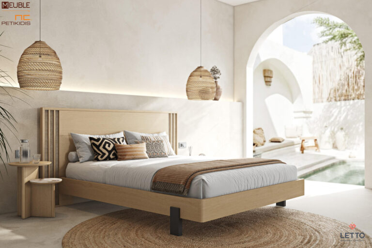 Letto Κρεβατοκάμαρα Cliff collection D20σε μοντέρνο και minimal style κατασκευασμένη με καπλαμά φυσικού ξύλου δρυς, μασίφ ξύλινα πόδια στο πλάι και στοιχεία ψάθας στο κεφαλάρι. Συνδυάζεται με πλαϊνά τραπεζάκια για κομοδίνα, σε ξύλο δρυς και κεραμικό καπάκι.