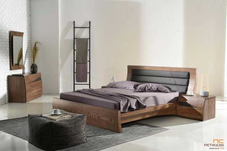 Κρεβατοκάμαρα Σάρα της Join από Ξύλο Ελιάς και Τεχνόδερμα σε μια απόχρωση και διακοσμητική γραμμή από γαζί.