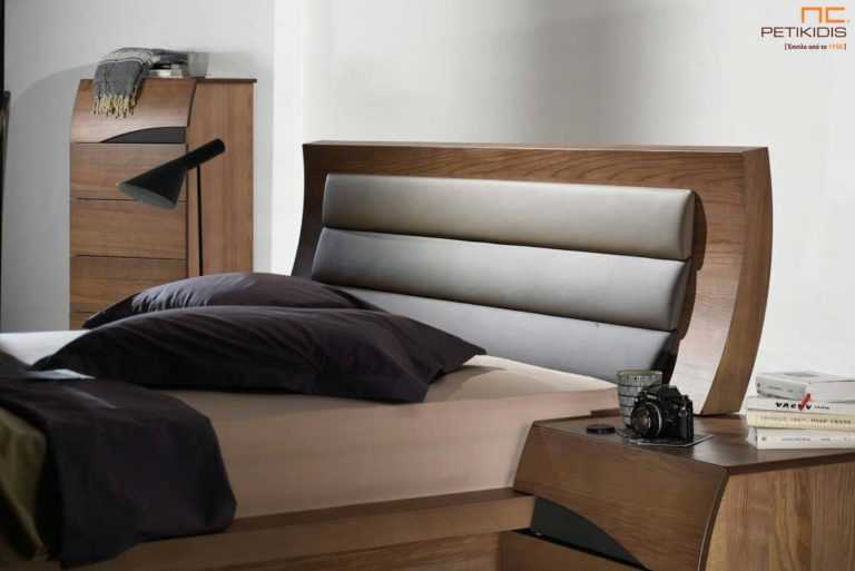 Κρεβατοκάμαρα Σάρα της Join από Ξύλο Ελιάς και Τεχνόδερμα σε τρεις αποχρώσεις.Λεπτομέρεια κεφαλαριού.