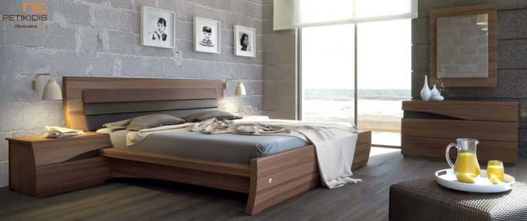 Κρεβατοκάμαρα Σάρα της Join από Ξύλο Ελιάς και Τεχνόδερμα σε τρεις αποχρώσεις