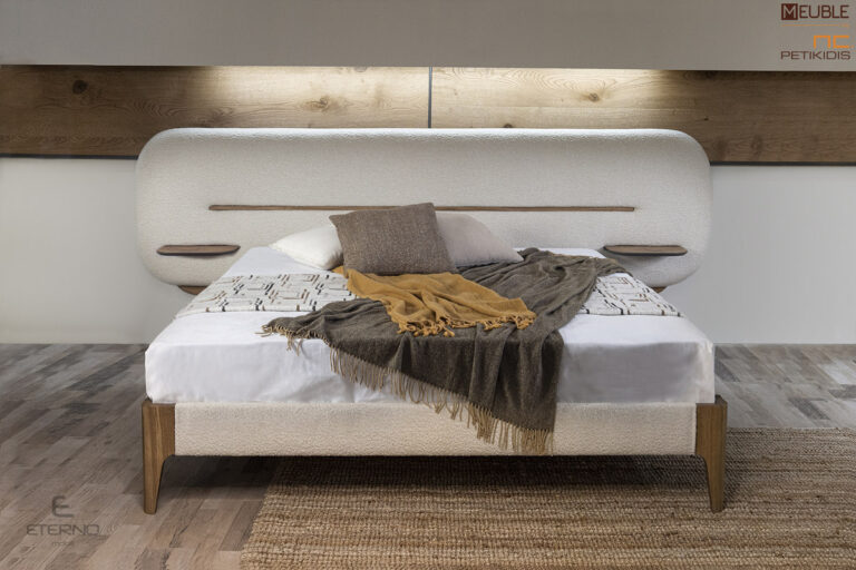 Κρεβατοκάμαρα Smooth με μοντέρνο σχεδιασμό σε skandinavian style. Κατασκευασμένη από φυσικό ξύλο δρυς ή ρουστίκ δρυς σε συνδυασμό με αδιάβροχο αλέκιαστο ύφασμα. Λεπτομέρεια κομοδίνου.