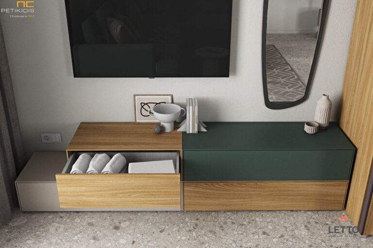 Συρτάρια Luxx σε ξύλο δρυς, λάκα μπες και πράσινο χρώμα. Μπορούν να συνδυαστούν και να δώσουν ακόμα και έπιπλο τηλεόρασης.