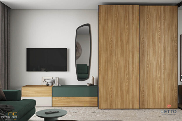 Κλασική Τραπεζαρία Σύνθεση Luxx. Μοντέρνα και ευέλικτη σε διαστάσεις και χρώματα. Συρτάρια Luxx σε ξύλο δρυς, λάκα μπεζ και πράσινο χρώμα. Μπορούν να συνδυαστούν και να δώσουν ακόμα και έπιπλο τηλεόρασης.