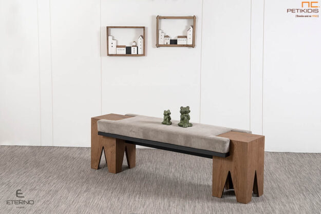 Κλασική Τραπεζαρία Πάγκος Box με ξύλο ρουστικ δρυς, λεπτομέρεια λάκας και ύφασμα. Διατίθεται σε μεγάλη ποικιλία χρωμάτων ξύλου και υφασμάτων.