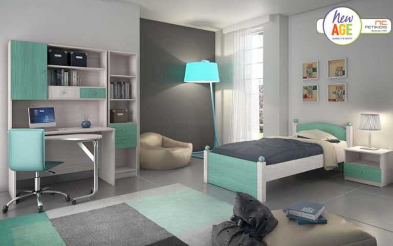 Παιδικό & εφηβικό δωμάτιο Αμμος 1 με κρεβ'ατι, κομοδίνο,γραφείο, εταζιέρα, βιβλιοθήκη. Διατίθεται σε μεγάλη ποικιλία χρωμάτων.