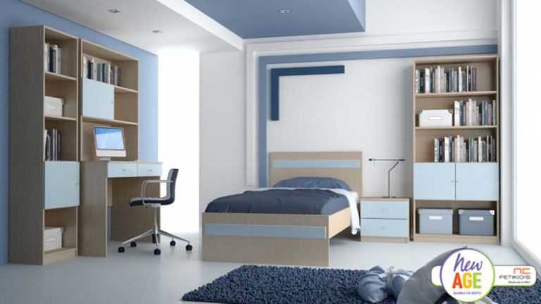 Παιδικό & εφηβικό δωμάτιο Άνδρος με κρεβάτι, κομοδίνο, γραφείο, εταζιέρα, βιβλιοθήκες. Διατίθεται σε μεγάλη ποικιλία χρωμάτων.