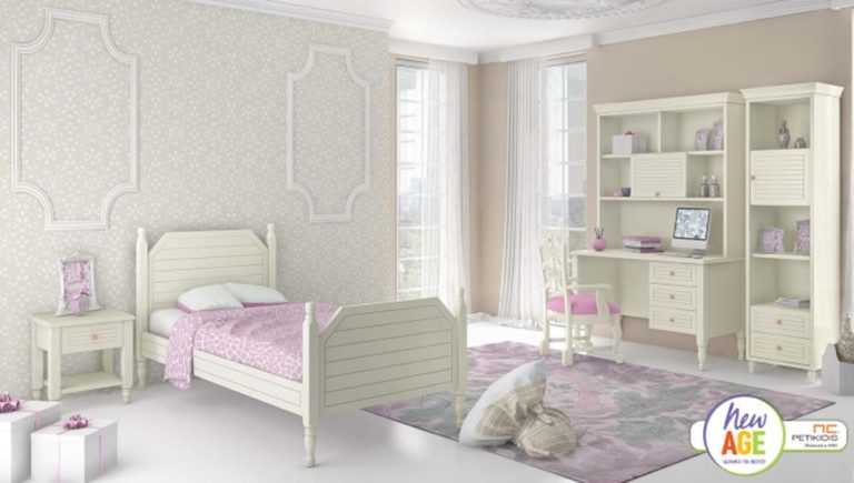 Παιδικό & εφηβικό δωμάτιο Κλασικό 1 με κρεβάτι, κομοδίνο, γραφείο, εταζιέρα και βιβλιοθήκη. Διατίθεται σε μεγάλη ποικιλία χρωμάτων.