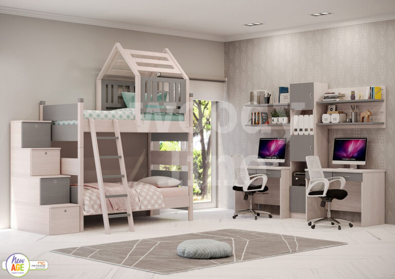 Παιδικό & εφηβικό δωμάτιο Γη 3 από ξύλο οξιά. Εργονομία και αποθηκευτικοί χώροι. Διατίθεται σε πληθώρα επιλογή χρωμάτων και συνδυασμών. Η διακοσμητική σκεπή της κουκέτας είναι αποσπώμενη και εύκολα από παιδικό μετατρέπεται σε εφηβικό σχέδιο. Η κουκέτα μπορεί με πολύ εύκολο τρόπο να μετατραπεί σε ανεξάρτητα κρεβάτια.