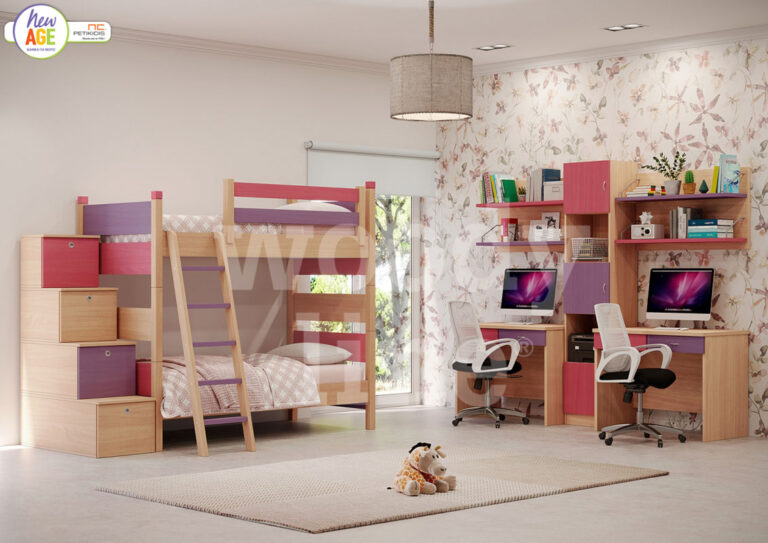 Παιδικό & εφηβικό δωμάτιο Γη 4 από ξύλο οξιά. Εργονομία και αποθηκευτικοί χώροι. Διατίθεται σε πληθώρα επιλογή χρωμάτων και συνδυασμών. Η κουκέτα μπορεί με πολύ εύκολο τρόπο να μετατραπεί σε ανεξάρτητα κρεβάτια.