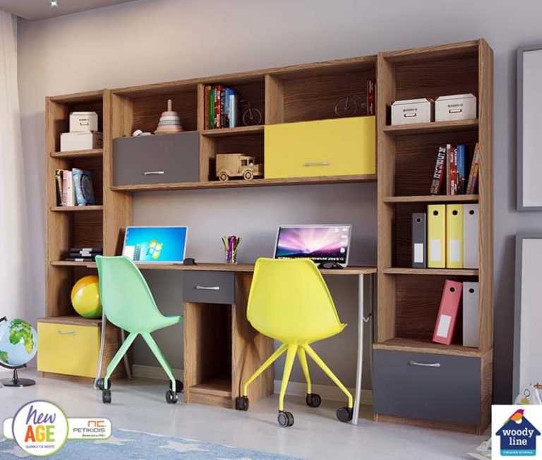 Παιδική & εφηβική σύνθεση διπλού γραφείου με βιβλιοθήκες Ζ2. Διατίθεται σε μεγάλη ποικιλία χρωμάτων.