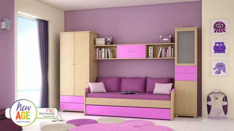 Παιδικό & εφηβικό δωμάτιο Ρόδος 2 με καναπέ κρεβάτι και σύνθεση με βιβλιοθήκες, ράφια και ντουλάπα . Διατίθεται σε μεγάλη ποικιλία χρωμάτων.