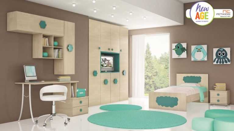 Παιδικό & εφηβικό δωμάτιο Κως 5 με κρεβάτι, κομοδίνο, γραφείο, εταζιέρα και ντουλάπα. Διατήθεται σε μεγάλη ποικιλία χρωμάτων.