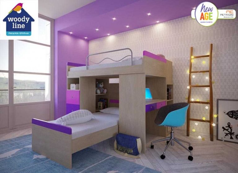 Παιδικό & εφηβικό δωμάτιο Κως 8 με δύο κρεβάτια κουκέτα αποθυκευτικόυς χώρους και γραφείο. Διατίθεται σε μεγάλη ποικιλία χρωμάτων. Ιδανικό για μικρούς χώρους.