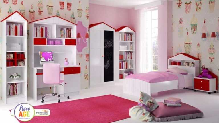Παιδικό δωμάτιο Σέριφος 1 με κρεβάτι, κομοδίνο, γραφείο, εταζιέρα, βιβλιοηθήκη και ντουλάπα. Διατίθεται σε μεγάλη ποικιλία χρωμάτων.