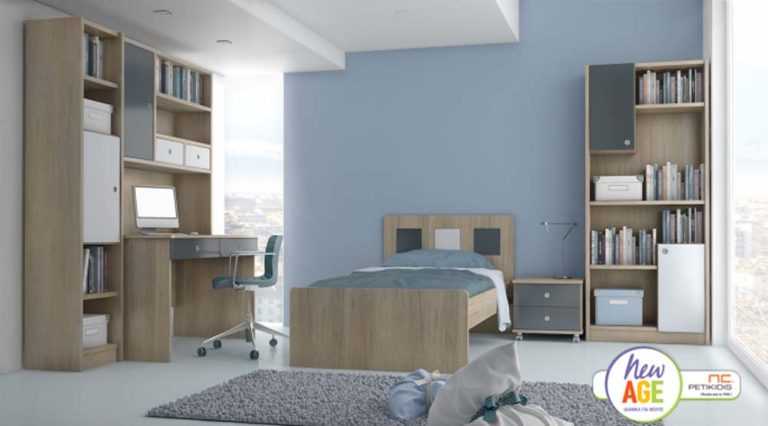 Παιδικό & εφηβικό δωμάτιο Τετράγωνο με κρεβάτι, γραφείο & βιβλιοθήκη. Διατήθεται σε μεγάλη ποικιλία χρωμάτων.