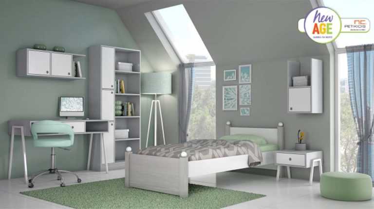 Παιδικό & εφηβικό δωμάτιο Βυθός 1 με κρεβάτι, κομοδίνο, γραφείο, εταζέρα, βιβλιοθήκη. Διατήθεται σεμ εγάλη ποικιλία χρωμάτων.