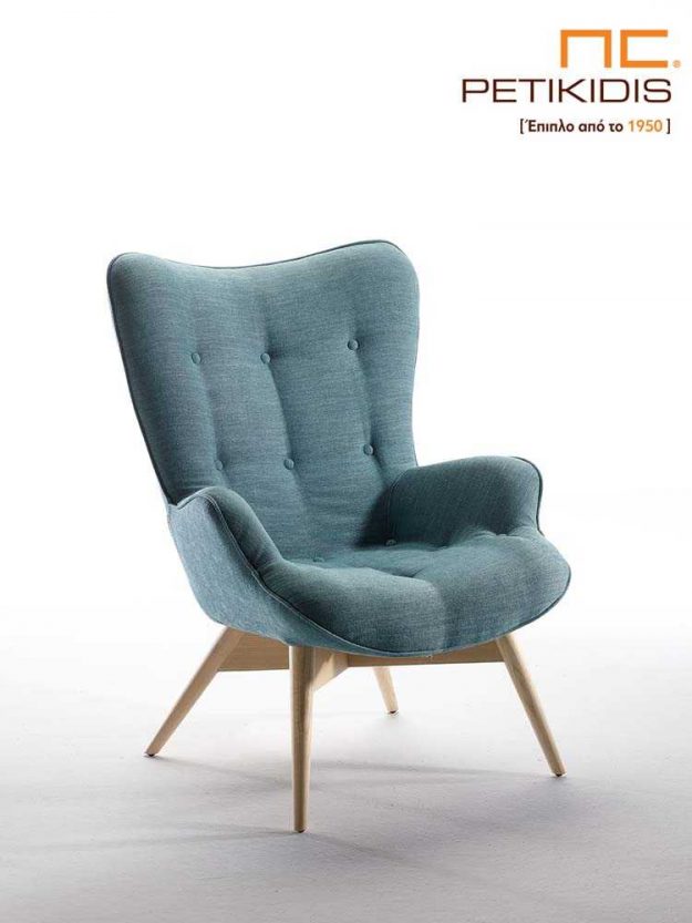 Πολυθρόνα Spice σε vintage 60's ύφος σε minimal γραμμές.Διαθέτει μασίφ ξύλινη βάση και καπιτονέ κάθισμα.