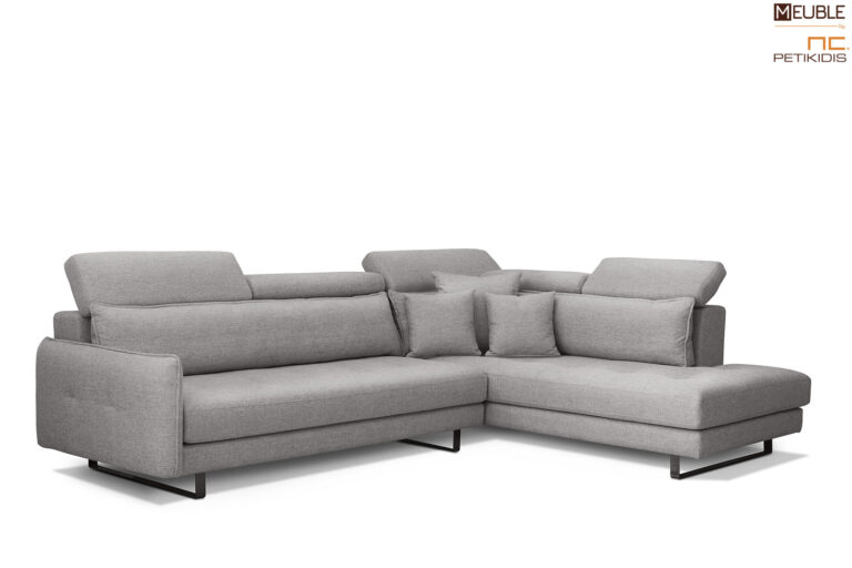 Σαλόνι Octavia γωνία σε μοντέρνο και minimal style. Διατίθεται σε γκρι χρώμα υφάσματος αλέκιαστο και αδιάβροχο αλλά και σε μεγάλη ποικιλία άλλων χρωμάτων. Διαθέτει ανακλήσεις στην πλάτη και μεταλλικά πόδια.