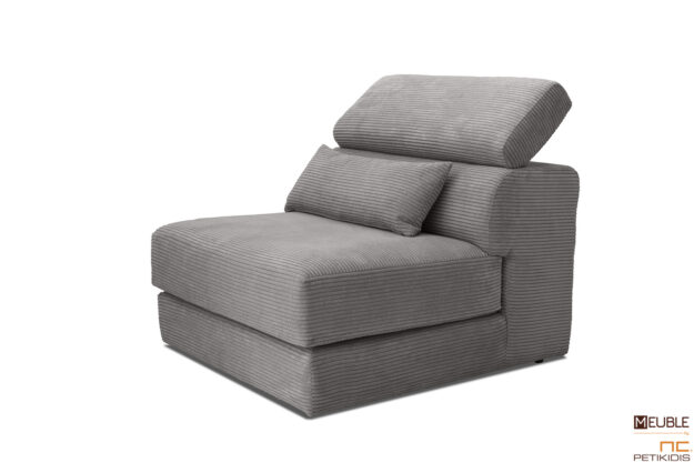 Πολυθρόνα Puzzle σε μοντέρνο σχέδιο. Διατίθεται με ανακλήσεις στην πλάτη. Με ύφασμα σε γκρί αποχρώσεις σε κοτλέ πλέξη αδιάβροχο. Δίνεται η δυνατότητα παραγωγής σε πολλές αποχρώσεις και σε άλλα υφάσματα.
