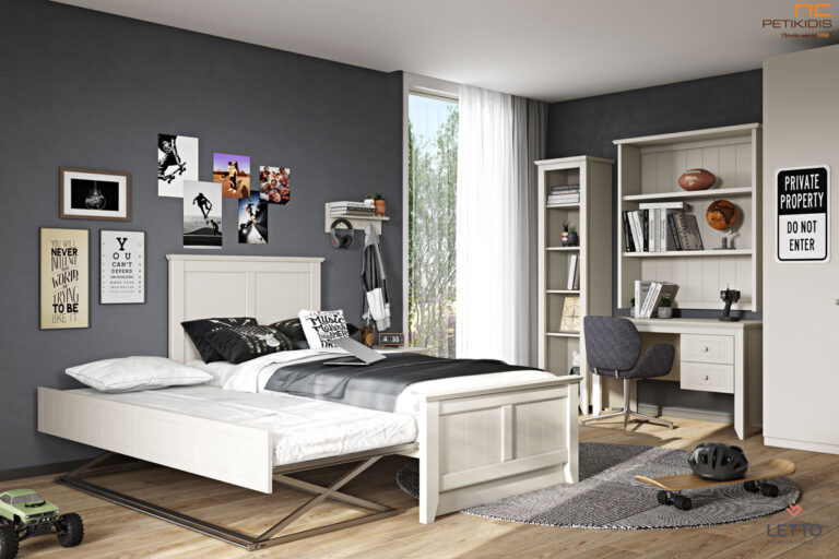 Παιδικό δωμάτιο Ισαβέλλα σε λευκή λάκα. Κλασικό και country style. Στο κρεβάτι μπορεί να τοποθετηθεί και συρόμενος μηχανισμός δεύτερου κρεβατιού.