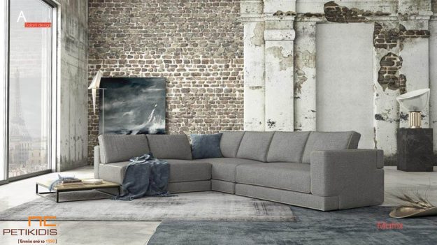 Κλασική Τραπεζαρία Σαλόνι γωνία Matrix με δυνατότητα αντιστροφής της γωνίας ανάλογα με τις απαιτήσεις του χώρου σε γκρι ύφασμα αλέκιαστο και αδιάβροχο.