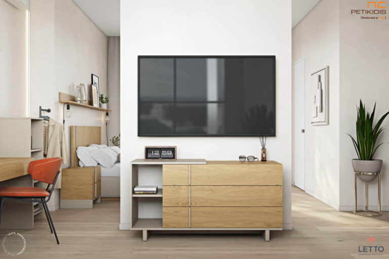 Τουαλέτα Mod κατασκευασμένη από τεχνητό καπλαμά και λεπτομέρειες λάκας. Μοντέρνος και minimal σχεδιασμός.