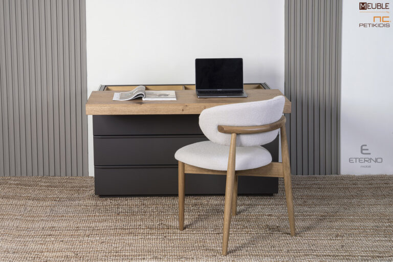 Τουαλέτα Libre. Ένα έπιπλο με μοντέρνο και έξυπνο σχεδιασμό όπου απλή συρταριέρα μετατρέπεται εύκολα σε χώρο εργασίας. Κατασκευασμένη από φυσικό ξύλο ρουστίκ δρυς και λάκα σε ποικιλία χρωμάτων και συνδυασμών.