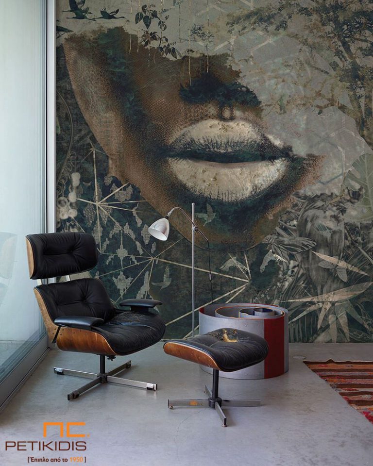 Ταπετσαρία σε μορφή πάνελ. Ethnik urban style σε τόνους του πράσινου και του χρυσού. Οι διαστάσεις του πάνελ προσαρμόζονται σύμφωνα με τον τοίχο που πρόκειται να τοποθετηθεί.