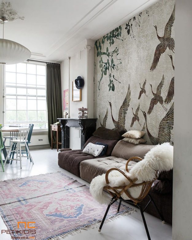 Κλασική Τραπεζαρία Ταπετσαρία τοίχου σε μορφή πάνελ. Natural urban style σε γκρι, καφέ και πράσινους τόνους. Οι διαστάσεις του πάνελ προσαρμόζονται σύμφωνα με τον τοίχο που πρόκειται να τοποθετηθεί.