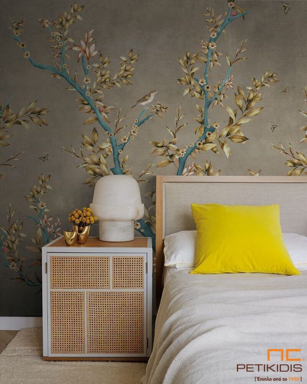 Κλασική Τραπεζαρία Ταπετσαρία τοίχου σε μορφή πάνελ. Natural urban style σε γκρι, πράσινους και χρυσούς τόνους. Οι διαστάσεις του πάνελ προσαρμόζονται σύμφωνα με τον τοίχο που πρόκειται να τοποθετηθεί.