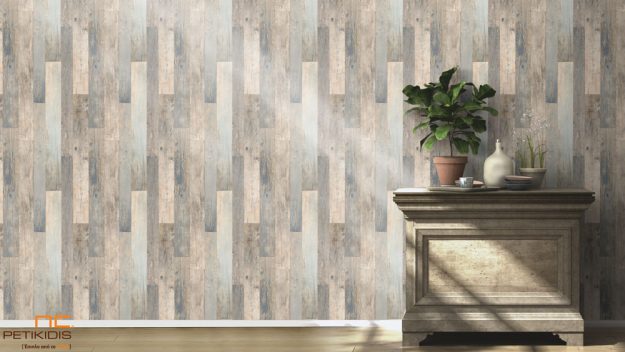 Κλασική Τραπεζαρία Ταπετσαρία τοίχου Factory III No941623 Rasch σε ρολό. Το σχέδιό της είναι σε απομίμηση ξύλου. Τα χρώματά της είναι σε γκρι, γαλάζιο και μπεζ αποχρώσεις.Το ύφος της είναι σε μοντέρνο industrial style. Non woven