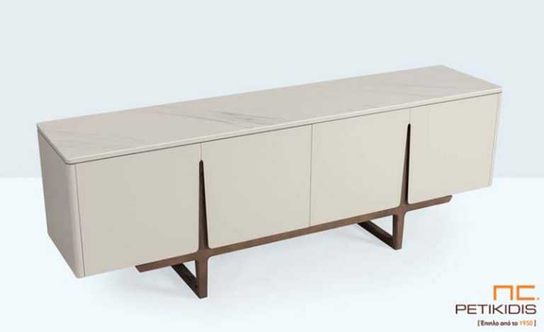 Μπουφές Franko από λάκα και δρυς με κεραμικό καπάκι. Λεπτομέρεια.