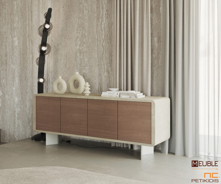 Μπουφέ Aiko με συνδυασμό ξύλο δρυς, λάκα και με μεταλλικά πόδια. Παράγεται σε ποικιλία χρωμάτων και διαστάσεων. Μοντέρνος και minimal σχεδιασμός.